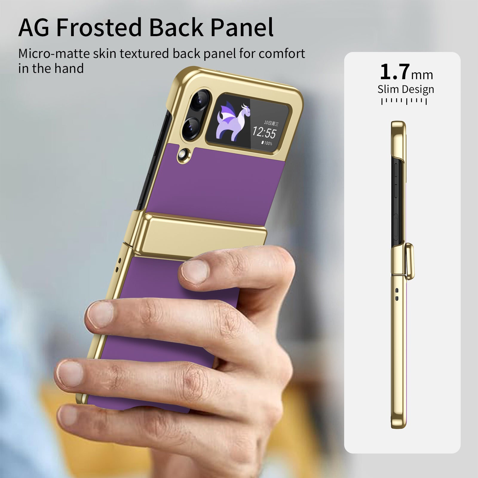 Ultramarinelife AG Frosted Galaxy Z Flip3 Case Vacuum Plating Anti-Fingerprint Skin Friendly