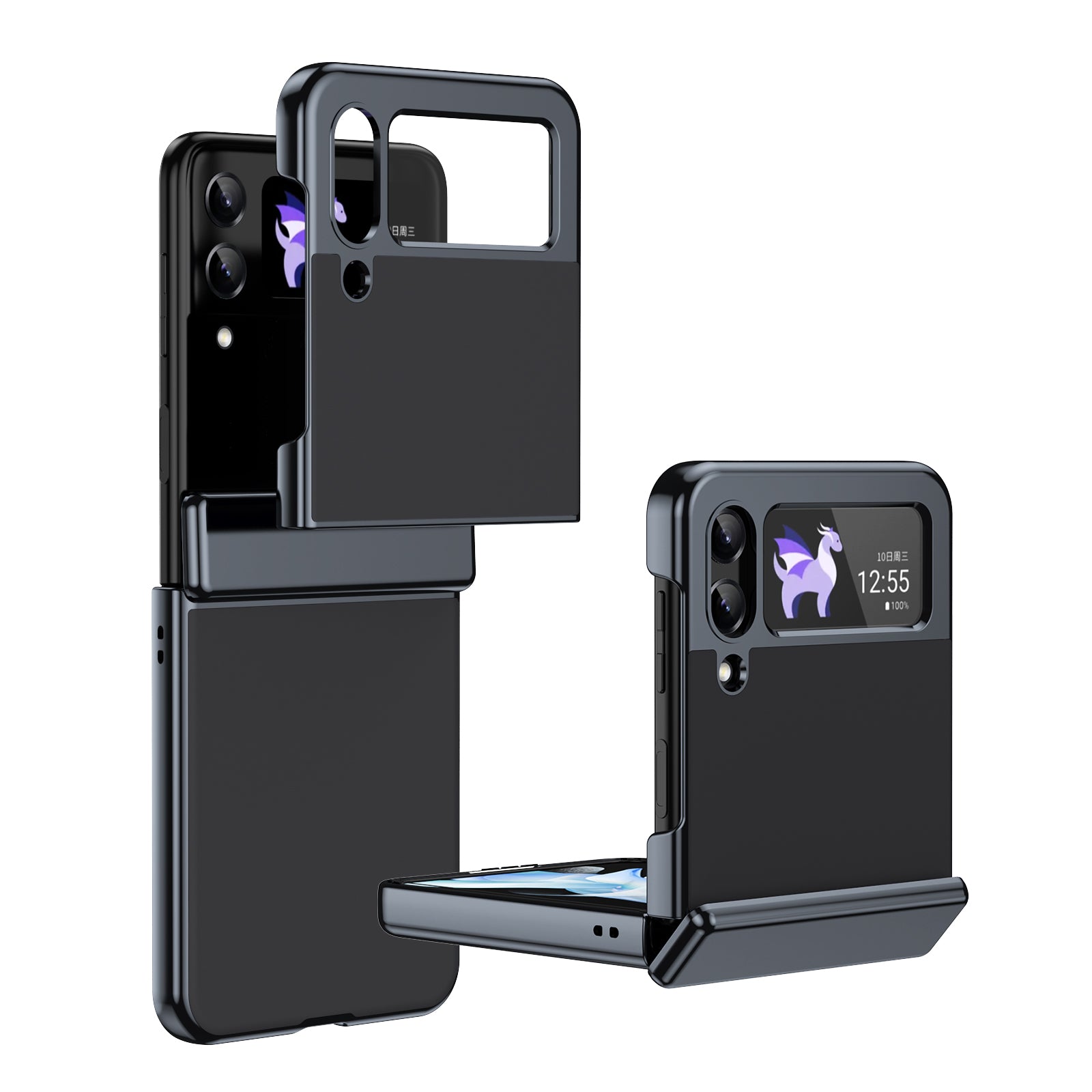Ultramarinelife AG Frosted Galaxy Z Flip3 Case Vacuum Plating Anti-Fingerprint Black Color