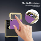 Ultramarinelife AG Frosted Galaxy Z Flip3 Case Vacuum Plating Anti-Fingerprint with HD Tempered Glass