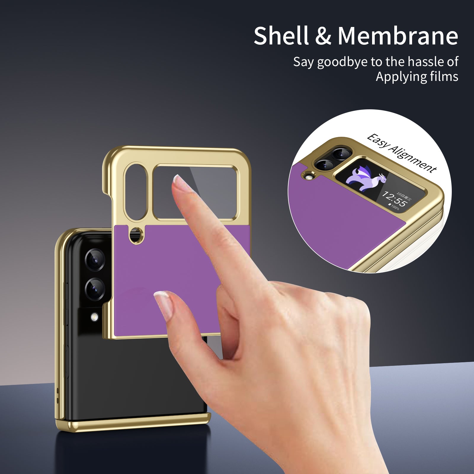 Ultramarinelife AG Frosted Galaxy Z Flip3 Case Vacuum Plating Anti-Fingerprint with HD Tempered Glass