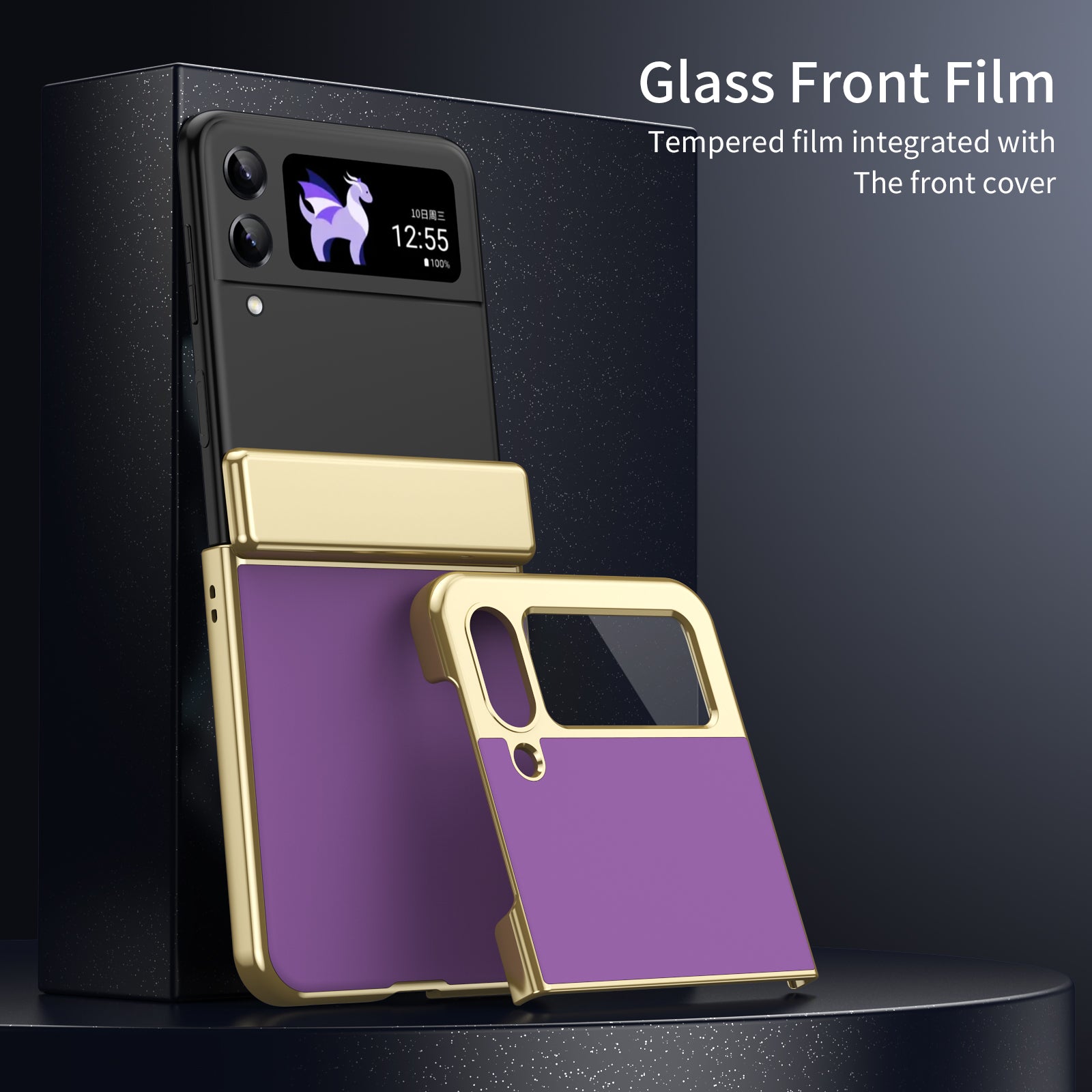 Ultramarinelife AG Frosted Galaxy Z Flip3 Case Vacuum Plating Anti-Fingerprint Glass Front Film