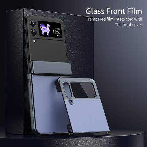 Ultramarinelife AG Frosted Galaxy Z Flip4 Case Vacuum Plating Anti-Fingerprint with Glass Front Film