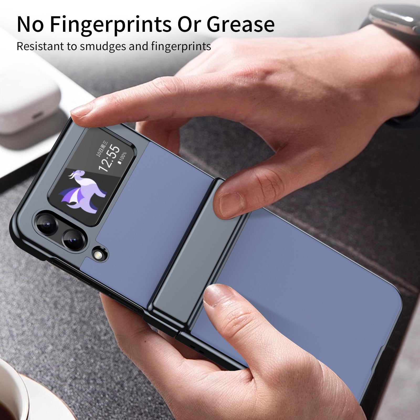 Ultramarinelife AG Frosted Galaxy Z Flip4 Case Vacuum Plating Anti-Fingerprint Hand Grip
