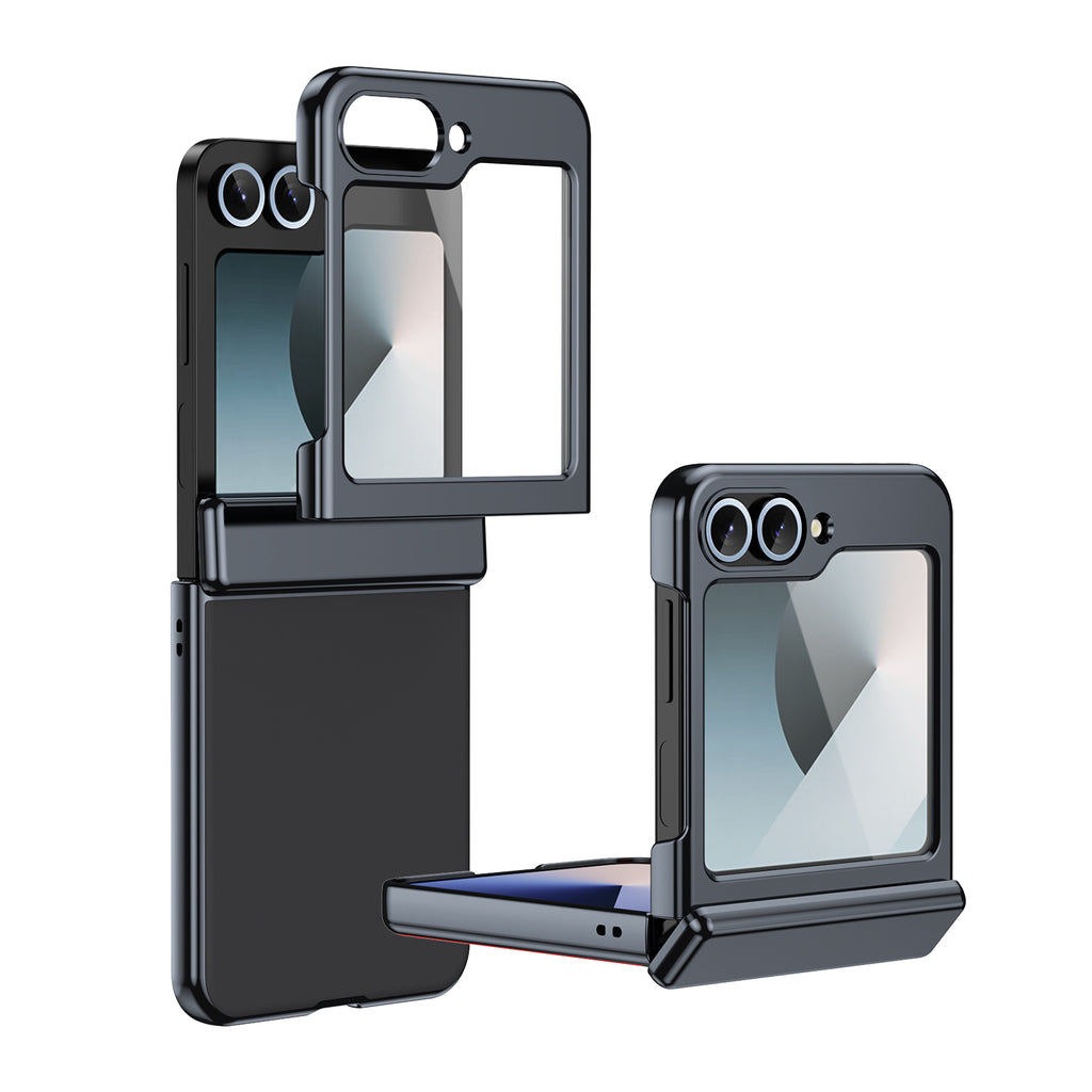 Ultramarinelife AG Frosted Galaxy Z Flip5 Case Vacuum Plating Anti-Fingerprint Black Color