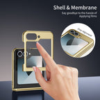 Ultramarinelife AG Frosted Galaxy Z Flip5 Case Vacuum Plating Anti-Fingerprint with HD Tempered Glass
