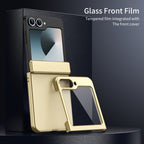 Ultramarinelife AG Frosted Galaxy Z Flip5 Case Vacuum Plating Anti-Fingerprint with Glass Front Film