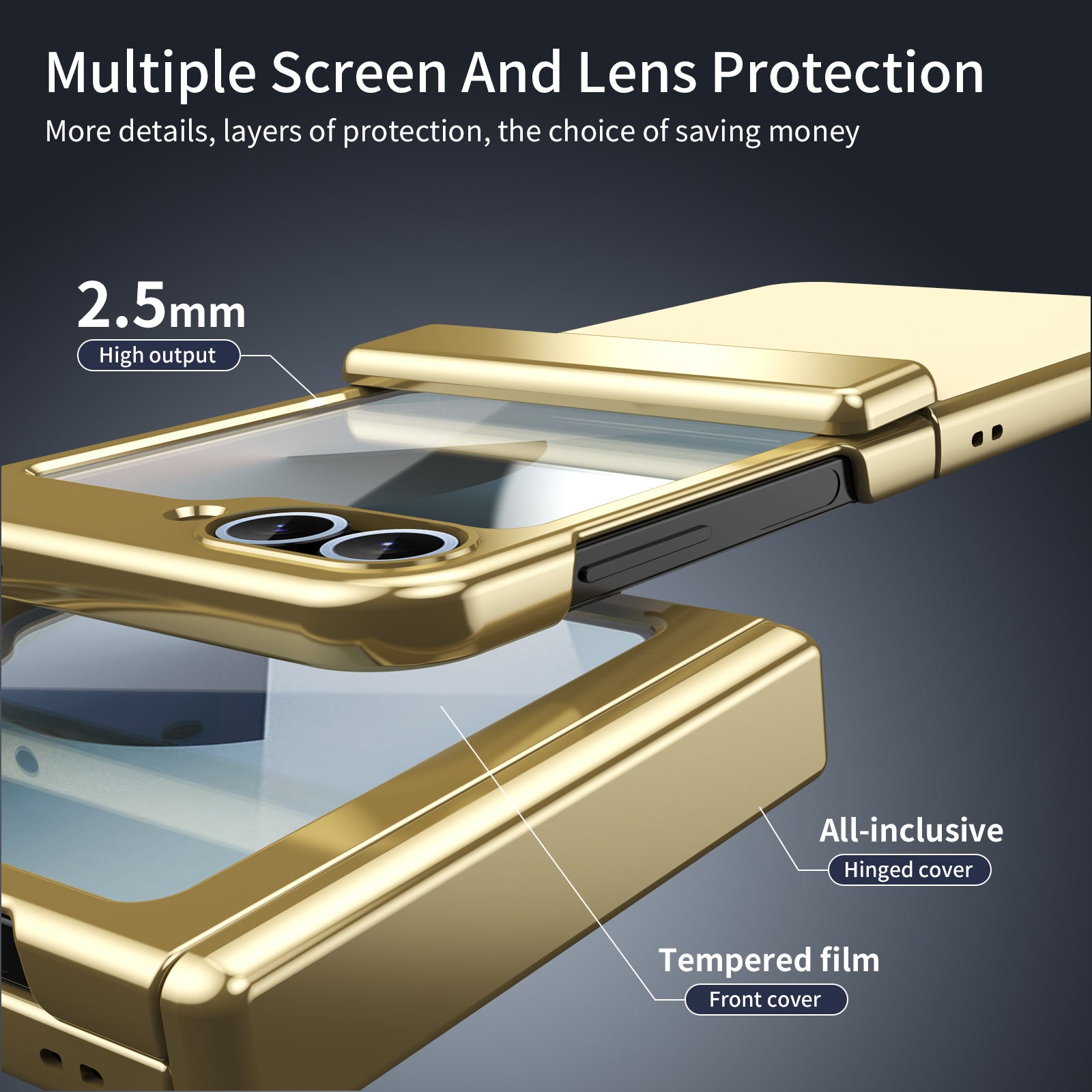 Ultramarinelife AG Frosted Galaxy Z Flip5 Case Vacuum Plating Anti-Fingerprint Screen and Lens Protection