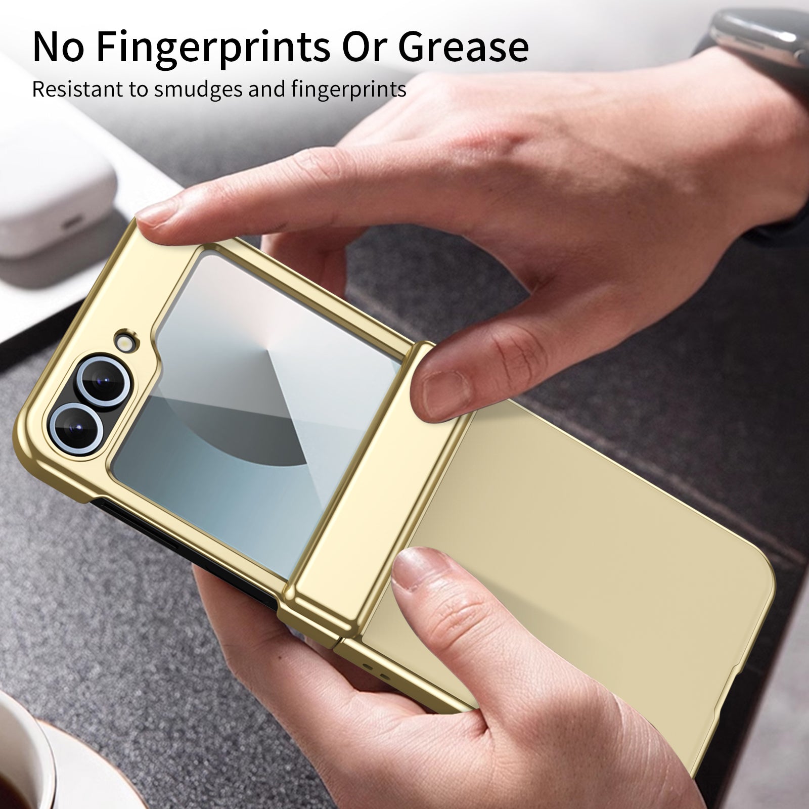 Ultramarinelife AG Frosted Galaxy Z Flip5 Case Vacuum Plating Anti-Fingerprint Hand Grip