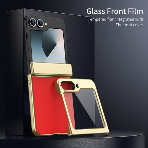 Ultramarinelife AG Frosted Galaxy Z Flip6 Case Vacuum Plating Anti-Fingerprint Glass Front Film