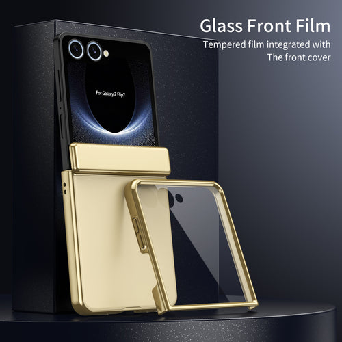 Ultramarinelife AG Frosted Galaxy Z Flip7 Case Vacuum Plating Anti-Fingerprint Glass Front Film