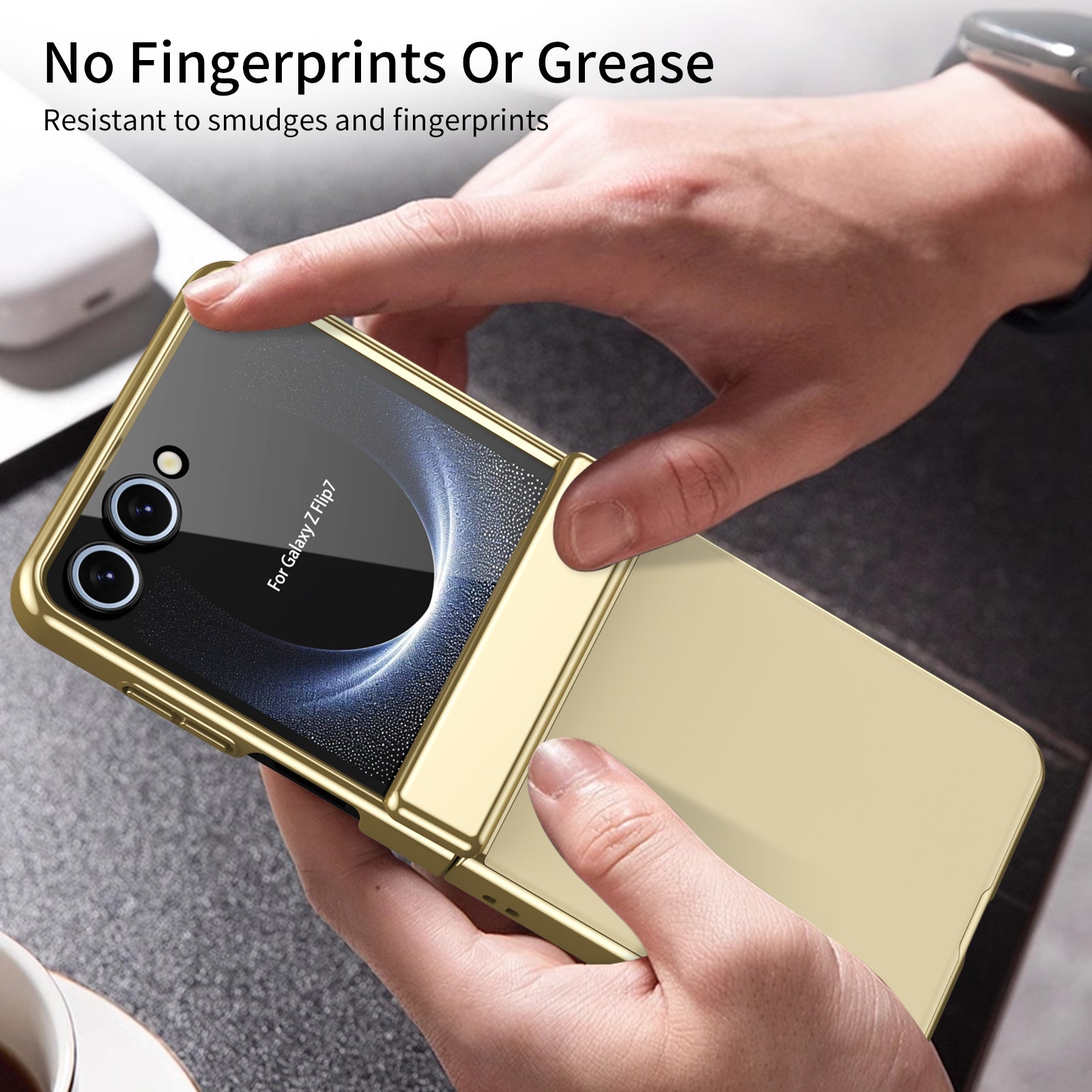 Ultramarinelife AG Frosted Galaxy Z Flip7 Case Vacuum Plating Anti-Fingerprint Hand Grip