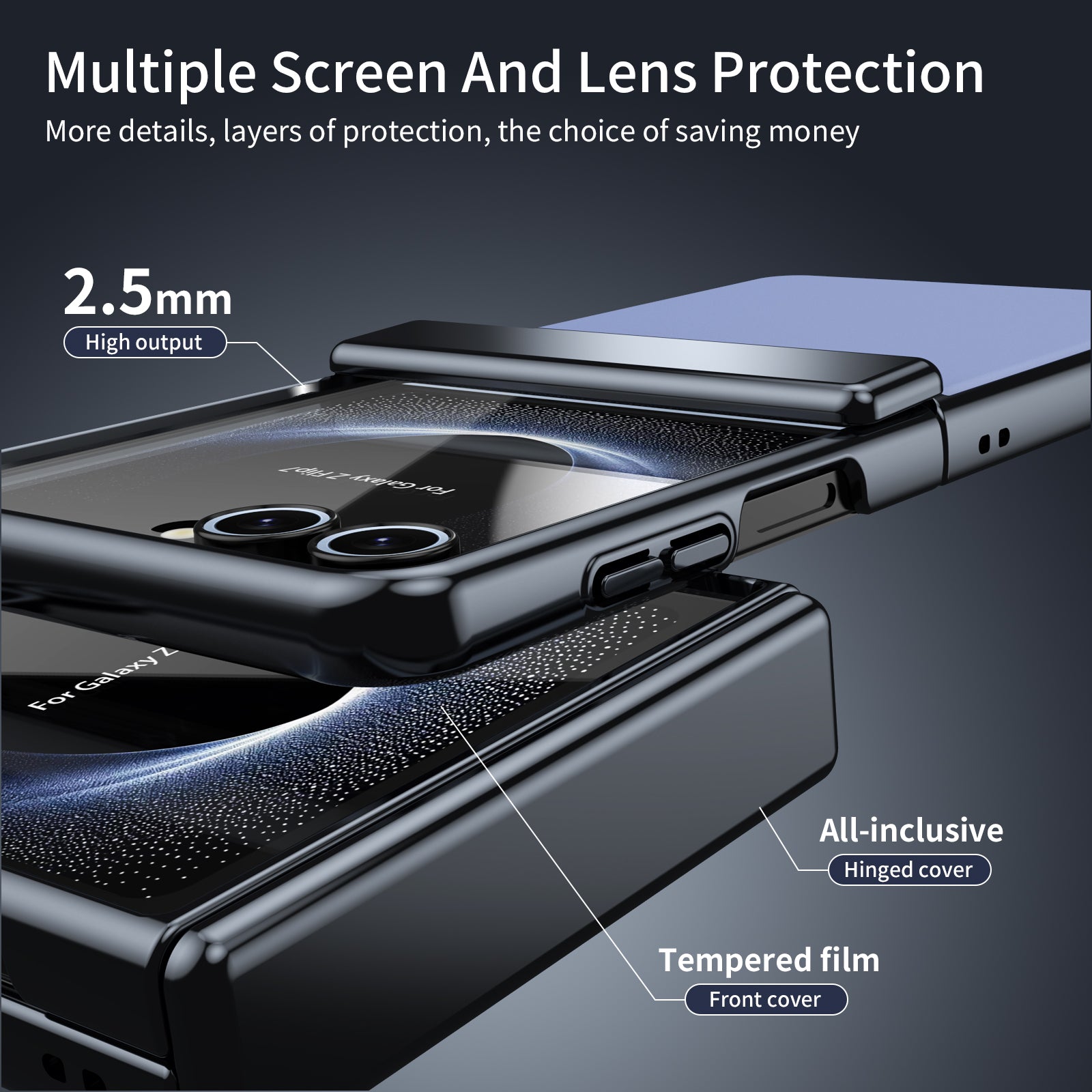 AG Frosted Galaxy Z Flip8 Case: Vacuum-plated matte PC cover with built-in front tempered glass—no film needed. Features all-inclusive hinged protection & auto-rebound springs for drop/shock resistance. Anti-smudge, fingerprint-proof, and scratch-resistant. Available in Sky Blue, Black, Red, Gold, Blue & Purple. Slim, rugged, and built to save your screen and hinge.