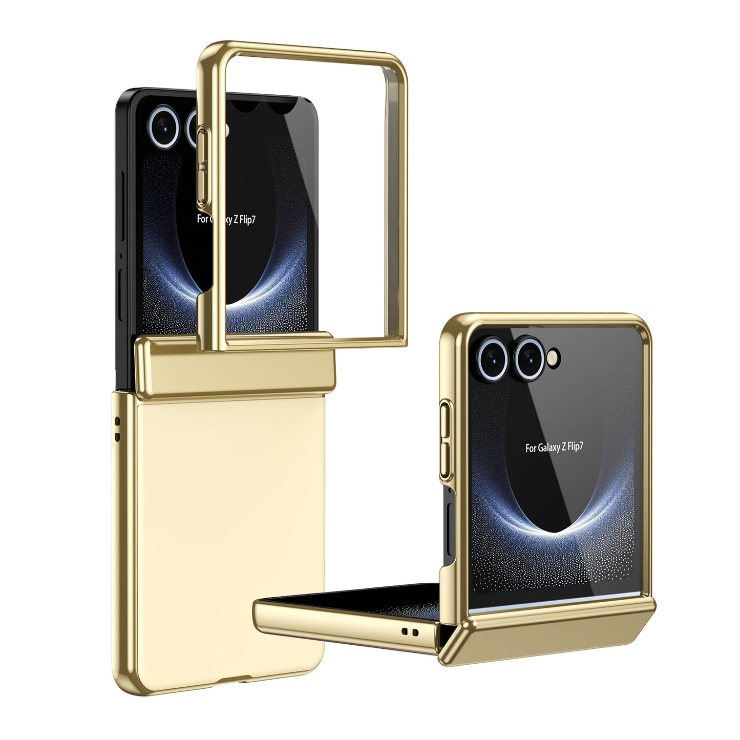 AG Frosted Galaxy Z Flip8 Case: Vacuum-plated matte PC cover with built-in front tempered glass—no film needed. Features all-inclusive hinged protection & auto-rebound springs for drop/shock resistance. Anti-smudge, fingerprint-proof, and scratch-resistant. Available in Sky Blue, Black, Red, Gold, Blue & Purple. Slim, rugged, and built to save your screen and hinge.