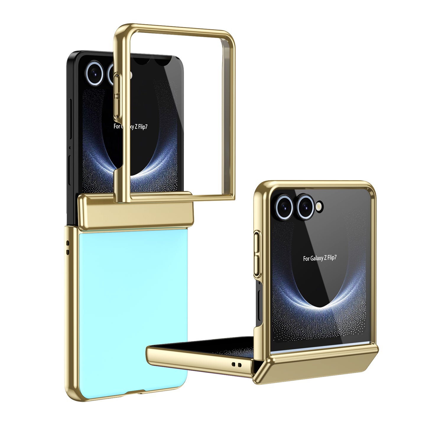 AG Frosted Galaxy Z Flip8 Case: Vacuum-plated matte PC cover with built-in front tempered glass—no film needed. Features all-inclusive hinged protection & auto-rebound springs for drop/shock resistance. Anti-smudge, fingerprint-proof, and scratch-resistant. Available in Sky Blue, Black, Red, Gold, Blue & Purple. Slim, rugged, and built to save your screen and hinge.