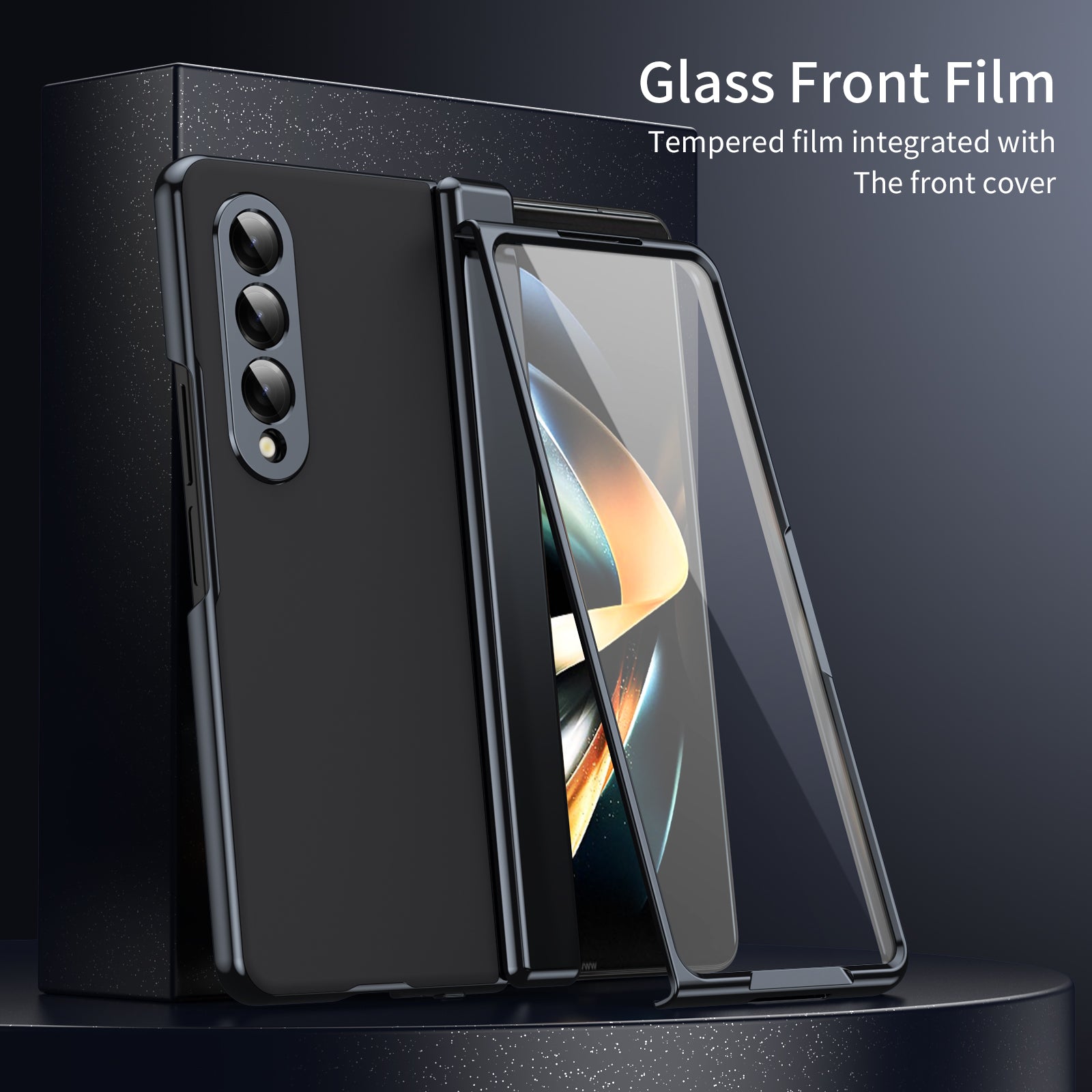 AG Frosted Galaxy Z Fold3 Case: Vacuum-plated matte PC cover with built-in front tempered glass—no film needed. Features all-inclusive hinged protection & auto-rebound springs for drop/shock resistance. Anti-smudge, fingerprint-proof, and scratch-resistant. Available in Sky Blue, Black, Red, Gold, Blue & Purple. Slim, rugged, and built to save your screen and hinge.