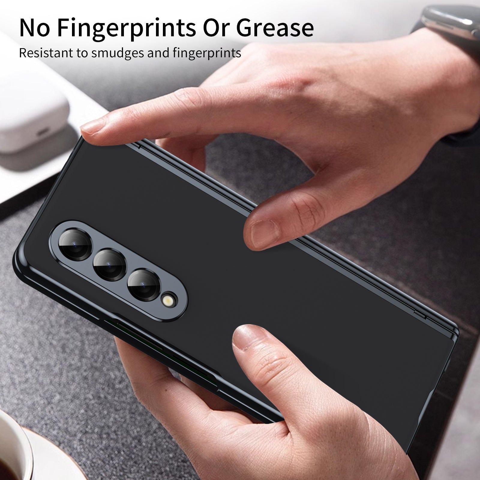 AG Frosted Galaxy Z Fold3 Case: Vacuum-plated matte PC cover with built-in front tempered glass—no film needed. Features all-inclusive hinged protection & auto-rebound springs for drop/shock resistance. Anti-smudge, fingerprint-proof, and scratch-resistant. Available in Sky Blue, Black, Red, Gold, Blue & Purple. Slim, rugged, and built to save your screen and hinge.