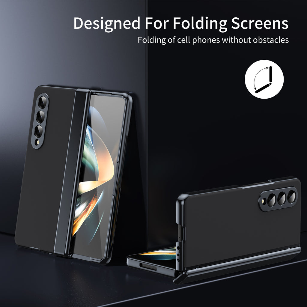AG Frosted Galaxy Z Fold3 Case: Vacuum-plated matte PC cover with built-in front tempered glass—no film needed. Features all-inclusive hinged protection & auto-rebound springs for drop/shock resistance. Anti-smudge, fingerprint-proof, and scratch-resistant. Available in Sky Blue, Black, Red, Gold, Blue & Purple. Slim, rugged, and built to save your screen and hinge.