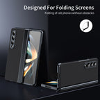 AG Frosted Galaxy Z Fold3 Case: Vacuum-plated matte PC cover with built-in front tempered glass—no film needed. Features all-inclusive hinged protection & auto-rebound springs for drop/shock resistance. Anti-smudge, fingerprint-proof, and scratch-resistant. Available in Sky Blue, Black, Red, Gold, Blue & Purple. Slim, rugged, and built to save your screen and hinge.