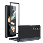 AG Frosted Galaxy Z Fold3 Case: Vacuum-plated matte PC cover with built-in front tempered glass—no film needed. Features all-inclusive hinged protection & auto-rebound springs for drop/shock resistance. Anti-smudge, fingerprint-proof, and scratch-resistant. Available in Sky Blue, Black, Red, Gold, Blue & Purple. Slim, rugged, and built to save your screen and hinge.