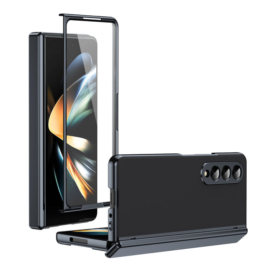AG Frosted Galaxy Z Fold3 Case: Vacuum-plated matte PC cover with built-in front tempered glass—no film needed. Features all-inclusive hinged protection & auto-rebound springs for drop/shock resistance. Anti-smudge, fingerprint-proof, and scratch-resistant. Available in Sky Blue, Black, Red, Gold, Blue & Purple. Slim, rugged, and built to save your screen and hinge.