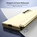 AG Frosted Galaxy Z Fold7 Case: Vacuum-plated matte PC cover with built-in front tempered glass—no film needed. Features all-inclusive hinged protection & auto-rebound springs for drop/shock resistance. Anti-smudge, fingerprint-proof, and scratch-resistant. Available in Sky Blue, Black, Red, Gold, Blue & Purple. Slim, rugged, and built to save your screen and hinge.