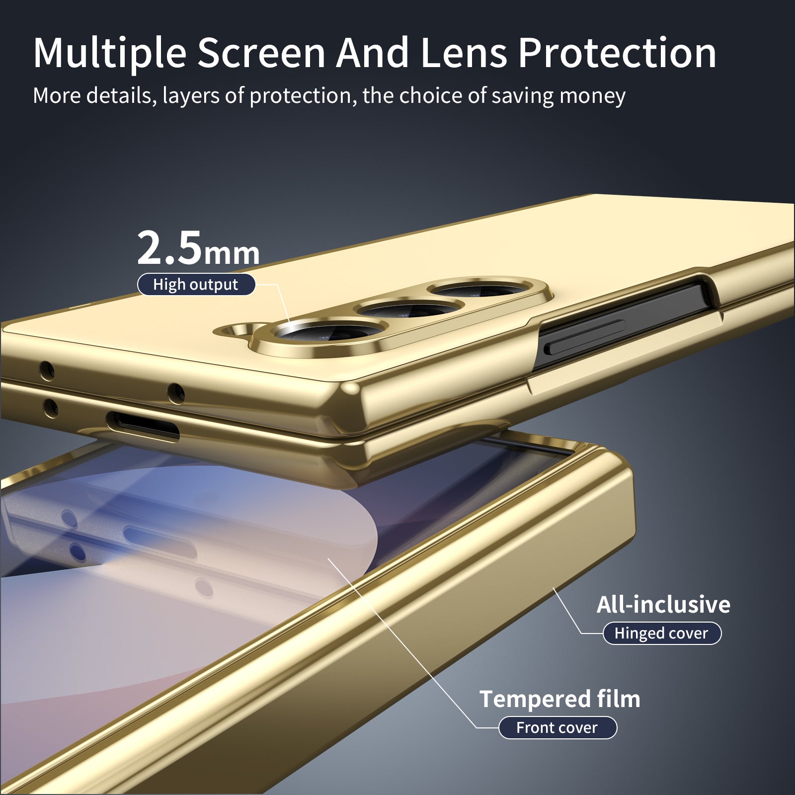 AG Frosted Galaxy Z Fold7 Case: Vacuum-plated matte PC cover with built-in front tempered glass—no film needed. Features all-inclusive hinged protection & auto-rebound springs for drop/shock resistance. Anti-smudge, fingerprint-proof, and scratch-resistant. Available in Sky Blue, Black, Red, Gold, Blue & Purple. Slim, rugged, and built to save your screen and hinge.