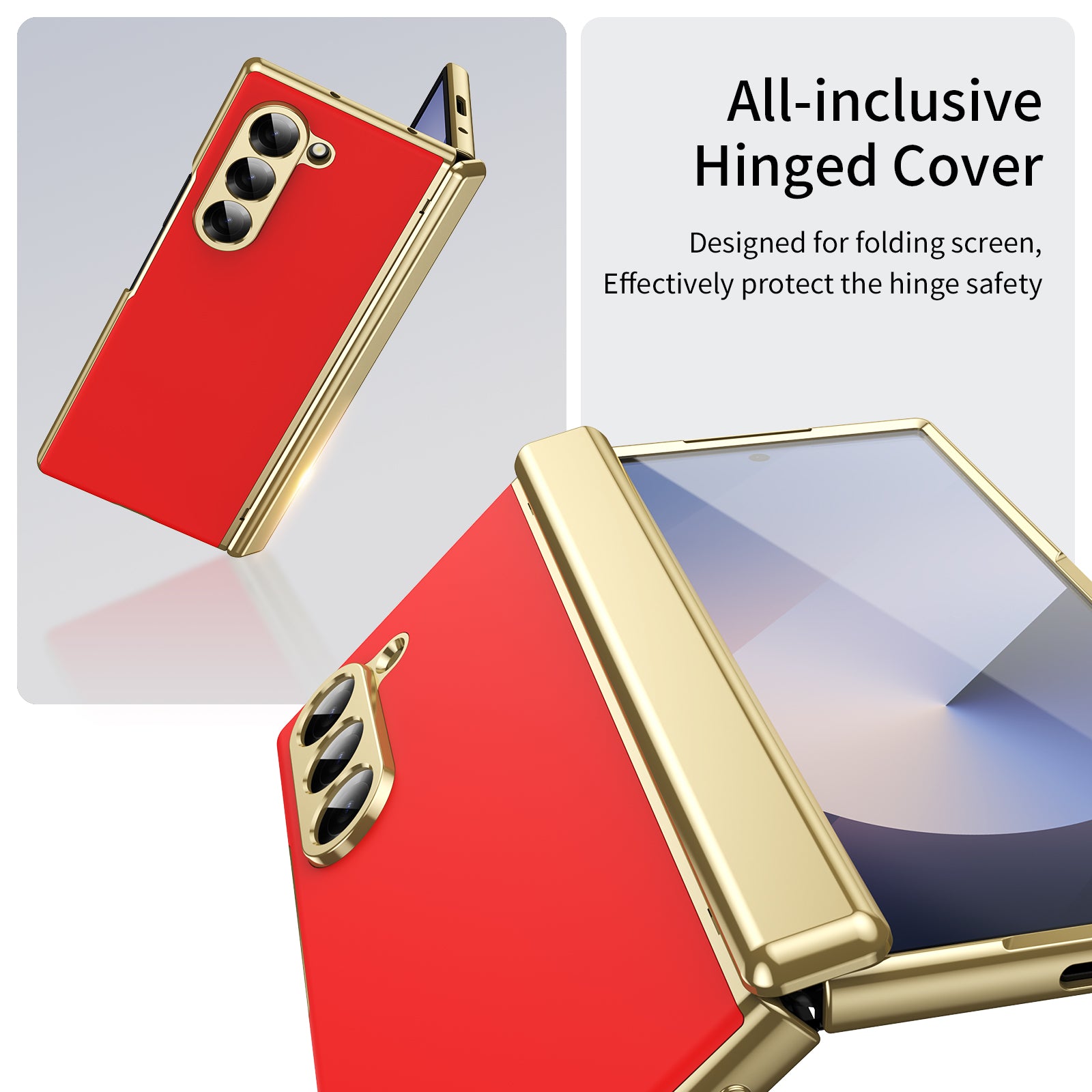 AG Frosted Galaxy Z Fold6 Case: Vacuum-plated matte PC cover with built-in front tempered glass—no film needed. Features all-inclusive hinged protection & auto-rebound springs for drop/shock resistance. Anti-smudge, fingerprint-proof, and scratch-resistant. Available in Sky Blue, Black, Red, Gold, Blue & Purple. Slim, rugged, and built to save your screen and hinge.