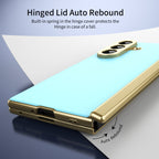 AG Frosted Galaxy Z Fold7 Case: Vacuum-plated matte PC cover with built-in front tempered glass—no film needed. Features all-inclusive hinged protection & auto-rebound springs for drop/shock resistance. Anti-smudge, fingerprint-proof, and scratch-resistant. Available in Sky Blue, Black, Red, Gold, Blue & Purple. Slim, rugged, and built to save your screen and hinge.