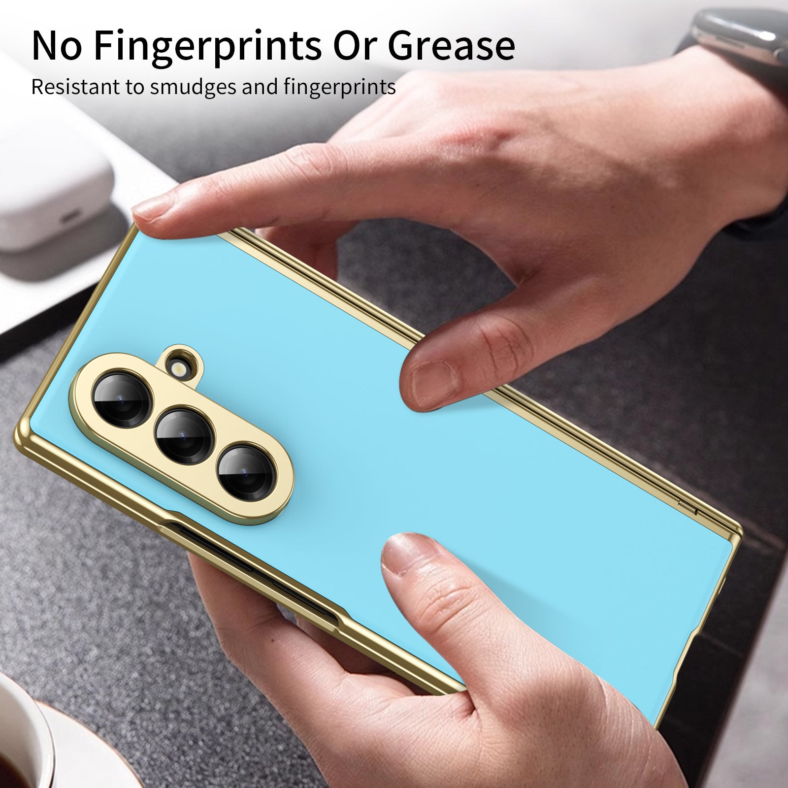 AG Frosted Galaxy Z Fold7 Case: Vacuum-plated matte PC cover with built-in front tempered glass—no film needed. Features all-inclusive hinged protection & auto-rebound springs for drop/shock resistance. Anti-smudge, fingerprint-proof, and scratch-resistant. Available in Sky Blue, Black, Red, Gold, Blue & Purple. Slim, rugged, and built to save your screen and hinge.