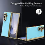 AG Frosted Galaxy Z Fold7 Case: Vacuum-plated matte PC cover with built-in front tempered glass—no film needed. Features all-inclusive hinged protection & auto-rebound springs for drop/shock resistance. Anti-smudge, fingerprint-proof, and scratch-resistant. Available in Sky Blue, Black, Red, Gold, Blue & Purple. Slim, rugged, and built to save your screen and hinge.