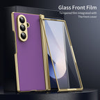 AG Frosted Galaxy Z Fold7 Case: Vacuum-plated matte PC cover with built-in front tempered glass—no film needed. Features all-inclusive hinged protection & auto-rebound springs for drop/shock resistance. Anti-smudge, fingerprint-proof, and scratch-resistant. Available in Sky Blue, Black, Red, Gold, Blue & Purple. Slim, rugged, and built to save your screen and hinge.