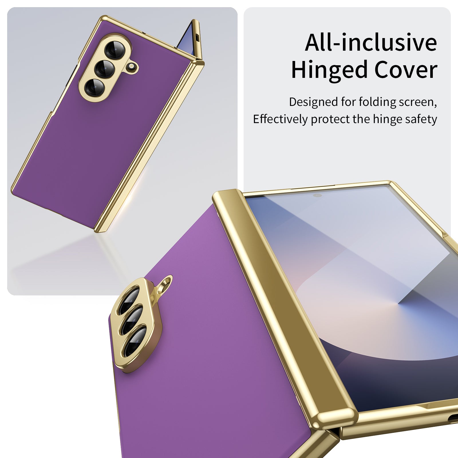 AG Frosted Galaxy Z Fold7 Case: Vacuum-plated matte PC cover with built-in front tempered glass—no film needed. Features all-inclusive hinged protection & auto-rebound springs for drop/shock resistance. Anti-smudge, fingerprint-proof, and scratch-resistant. Available in Sky Blue, Black, Red, Gold, Blue & Purple. Slim, rugged, and built to save your screen and hinge.