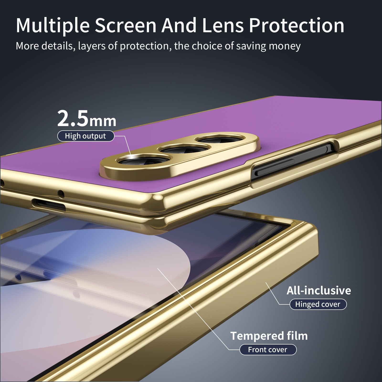 AG Frosted Galaxy Z Fold7 Case: Vacuum-plated matte PC cover with built-in front tempered glass—no film needed. Features all-inclusive hinged protection & auto-rebound springs for drop/shock resistance. Anti-smudge, fingerprint-proof, and scratch-resistant. Available in Sky Blue, Black, Red, Gold, Blue & Purple. Slim, rugged, and built to save your screen and hinge.
