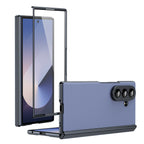 AG Frosted Galaxy Z Fold7 Case: Vacuum-plated matte PC cover with built-in front tempered glass—no film needed. Features all-inclusive hinged protection & auto-rebound springs for drop/shock resistance. Anti-smudge, fingerprint-proof, and scratch-resistant. Available in Sky Blue, Black, Red, Gold, Blue & Purple. Slim, rugged, and built to save your screen and hinge.