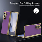 AG Frosted Galaxy Z Fold7 Case: Vacuum-plated matte PC cover with built-in front tempered glass—no film needed. Features all-inclusive hinged protection & auto-rebound springs for drop/shock resistance. Anti-smudge, fingerprint-proof, and scratch-resistant. Available in Sky Blue, Black, Red, Gold, Blue & Purple. Slim, rugged, and built to save your screen and hinge.
