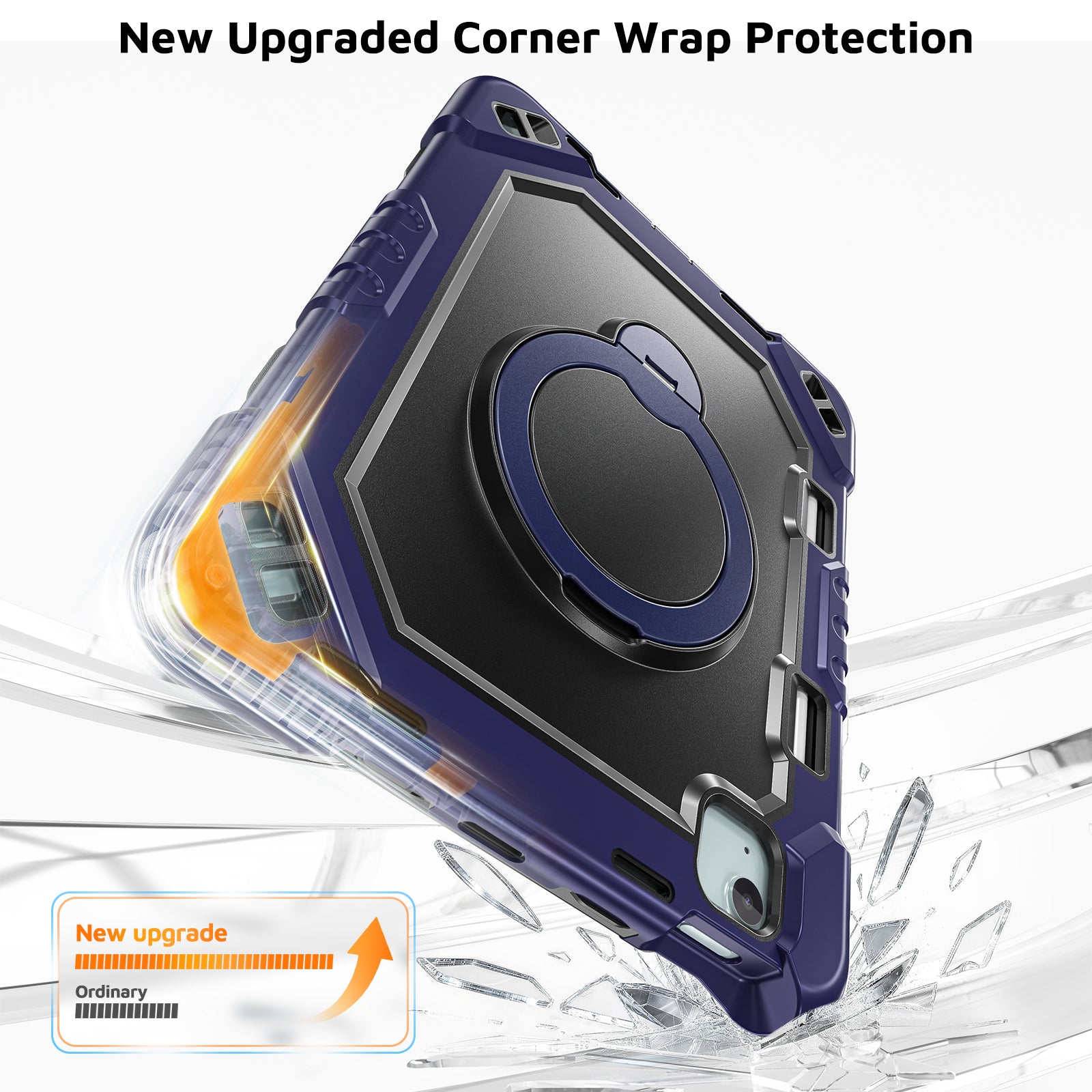 The Commander Series ultra-rugged case fits iPad Air 4th Gen 10.9-inch (2020). Features a 360° rotating kickstand, non-slip handle grip, and detachable crossbody strap. Built with PC+TPU armor for drop resistance. Supports bulk wholesale orders.