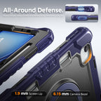 The Commander Series ultra-rugged case fits iPad Air 4th Gen 10.9-inch (2020). Features a 360° rotating kickstand, non-slip handle grip, and detachable crossbody strap. Built with PC+TPU armor for drop resistance. Supports bulk wholesale orders.