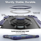 The Commander Series ultra-rugged case fits iPad Air 4th Gen 10.9-inch (2020). Features a 360° rotating kickstand, non-slip handle grip, and detachable crossbody strap. Built with PC+TPU armor for drop resistance. Supports bulk wholesale orders.