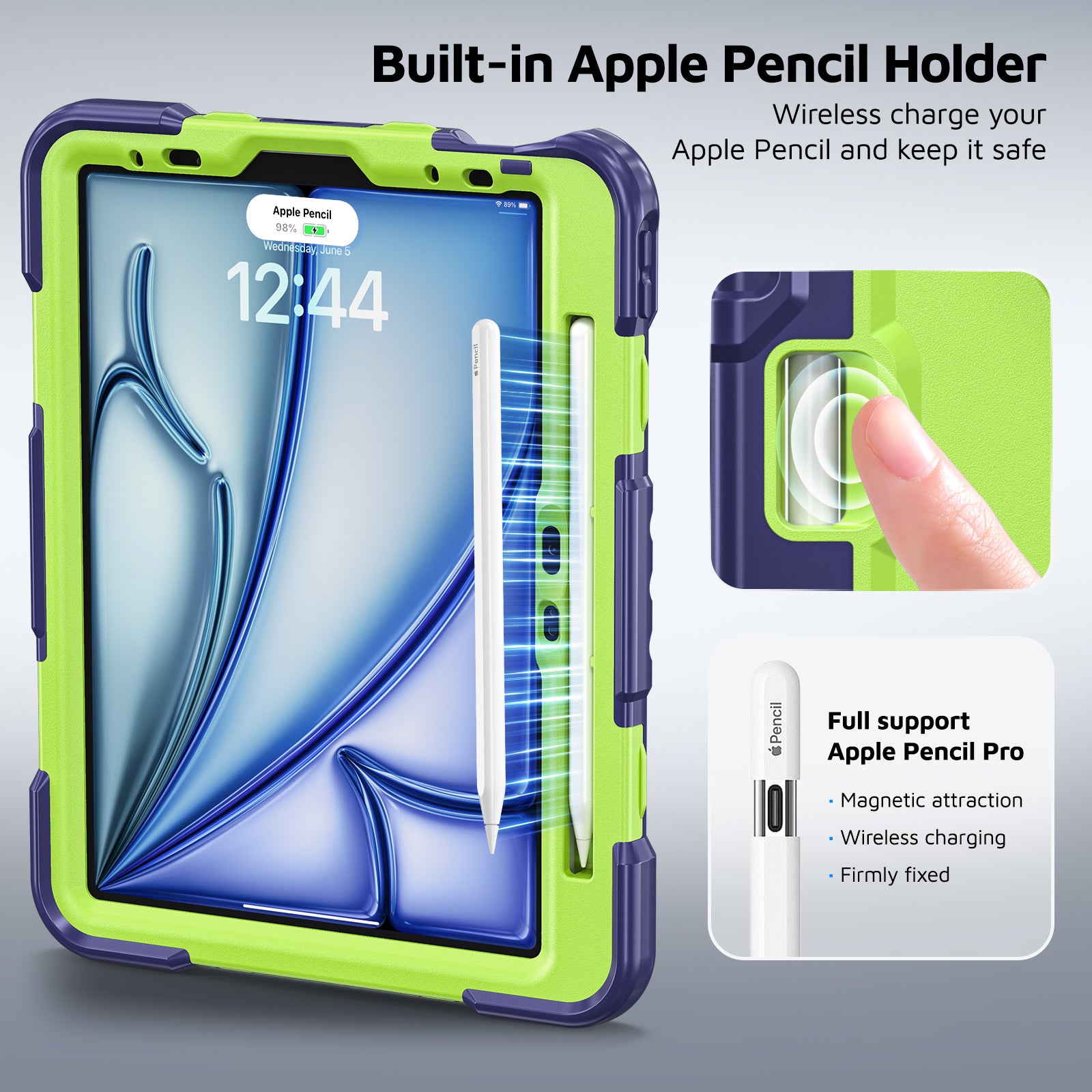 The Commander Series ultra-rugged case fits iPad Air 5th Gen 10.9-inch (2022). Features a 360° rotating kickstand, non-slip handle grip, and detachable crossbody strap. Built with PC+TPU armor for drop resistance. Supports bulk wholesale orders.