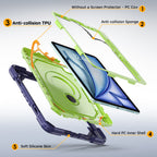 The Commander Series ultra-rugged case fits iPad Air 5th Gen 10.9-inch (2022). Features a 360° rotating kickstand, non-slip handle grip, and detachable crossbody strap. Built with PC+TPU armor for drop resistance. Supports bulk wholesale orders.