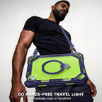 The Commander Series ultra-rugged case fits iPad Air 5th Gen 10.9-inch (2022). Features a 360° rotating kickstand, non-slip handle grip, and detachable crossbody strap. Built with PC+TPU armor for drop resistance. Supports bulk wholesale orders.