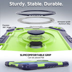 The Commander Series ultra-rugged case fits iPad Air 5th Gen 10.9-inch (2022). Features a 360° rotating kickstand, non-slip handle grip, and detachable crossbody strap. Built with PC+TPU armor for drop resistance. Supports bulk wholesale orders.