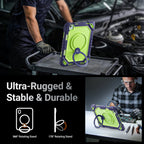 The Commander Series ultra-rugged case fits iPad Air 5th Gen 10.9-inch (2022). Features a 360° rotating kickstand, non-slip handle grip, and detachable crossbody strap. Built with PC+TPU armor for drop resistance. Supports bulk wholesale orders.