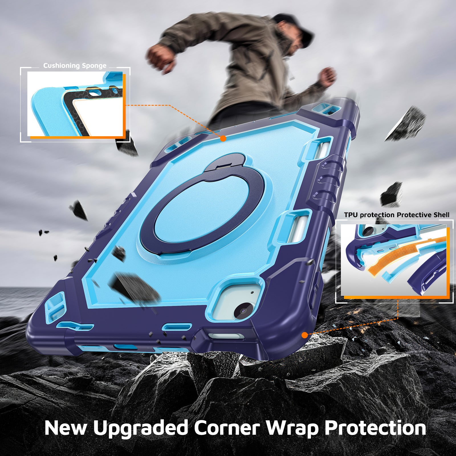 The Commander Series ultra-rugged case fits iPad Air 6th Gen 11-inch (2024). Features a 360° rotating kickstand, non-slip handle grip, and detachable crossbody strap. Built with PC+TPU armor for drop resistance. Supports bulk wholesale orders.