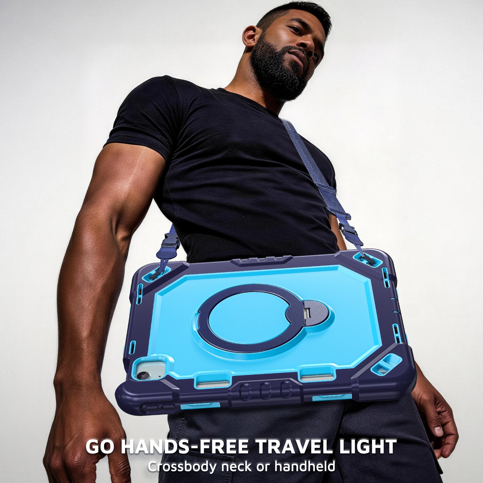 The Commander Series ultra-rugged case fits iPad Air 6th Gen 11-inch (2024). Features a 360° rotating kickstand, non-slip handle grip, and detachable crossbody strap. Built with PC+TPU armor for drop resistance. Supports bulk wholesale orders.
