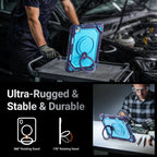 The Commander Series ultra-rugged case fits iPad Air 6th Gen 11-inch (2024). Features a 360° rotating kickstand, non-slip handle grip, and detachable crossbody strap. Built with PC+TPU armor for drop resistance. Supports bulk wholesale orders.