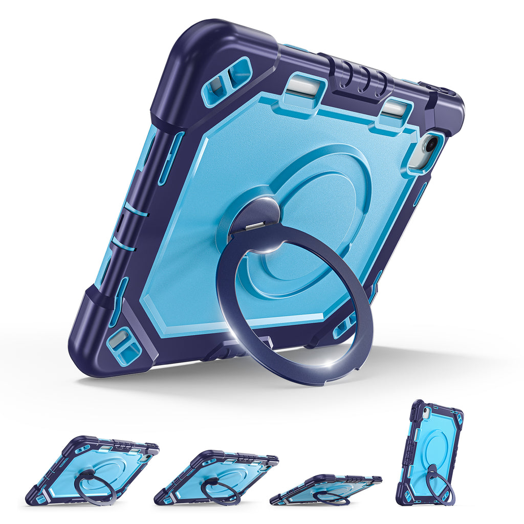 The Commander Series ultra-rugged case fits iPad Air 6th Gen 11-inch (2024). Features a 360° rotating kickstand, non-slip handle grip, and detachable crossbody strap. Built with PC+TPU armor for drop resistance. Supports bulk wholesale orders.