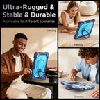 The Commander Series ultra-rugged case fits iPad Air 6th Gen 11-inch (2024). Features a 360° rotating kickstand, non-slip handle grip, and detachable crossbody strap. Built with PC+TPU armor for drop resistance. Supports bulk wholesale orders.