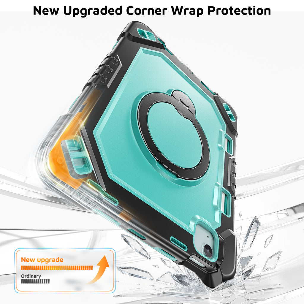 The Commander Series ultra-rugged case fits iPad Air 7th Gen 11-inch (2025). Features a 360° rotating kickstand, non-slip handle grip, and detachable crossbody strap. Built with PC+TPU armor for drop resistance. Supports bulk wholesale orders.