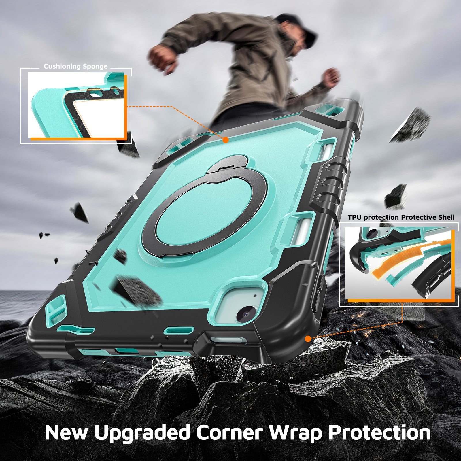The Commander Series ultra-rugged case fits iPad Air 7th Gen 11-inch (2025). Features a 360° rotating kickstand, non-slip handle grip, and detachable crossbody strap. Built with PC+TPU armor for drop resistance. Supports bulk wholesale orders.